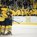 The Michigan hockey teams celebrates after freshman defenseman Jacob Trouba scores in the third period of the game against Western Michigan on Saturday. Michigan won 2-0. Daniel Brenner I AnnArbor.com